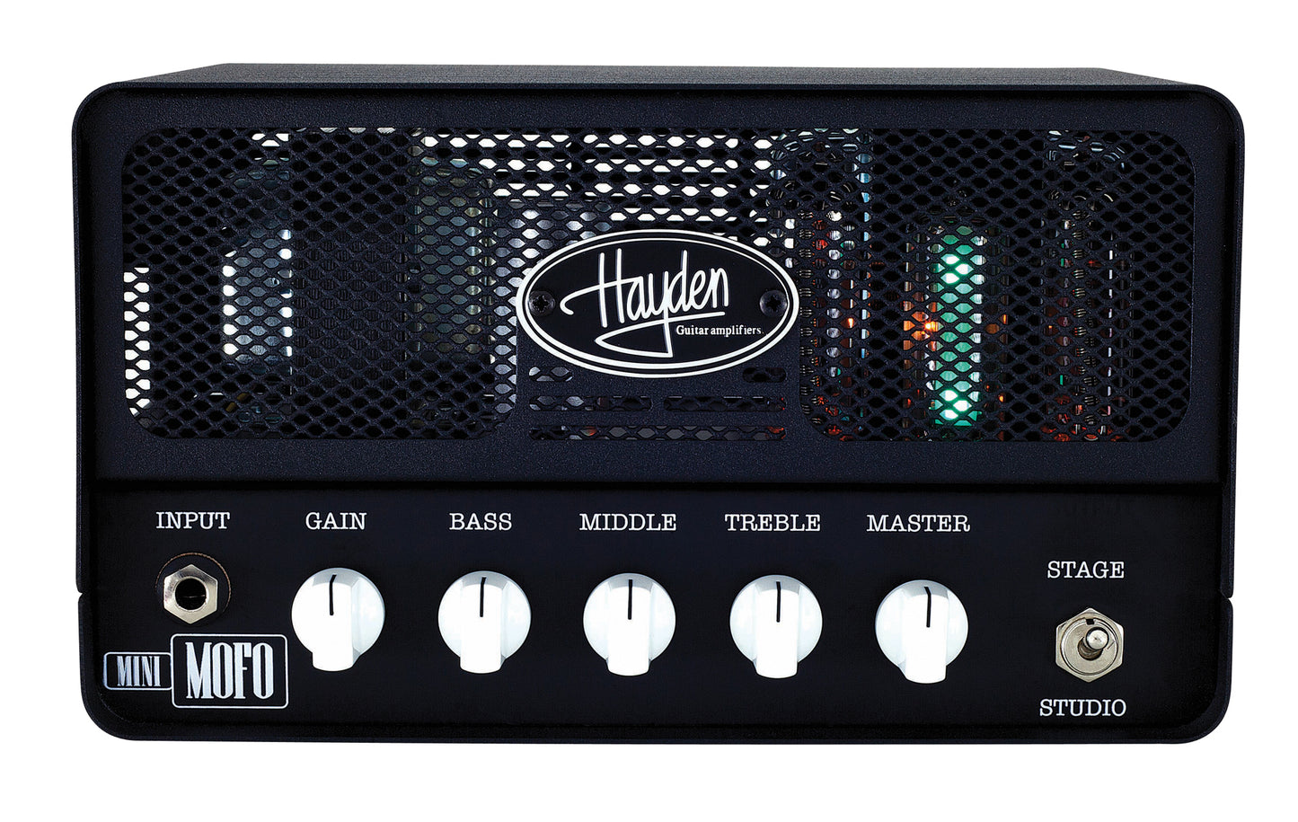 Tête guitare à lampes MINI MOFO, 15W (2x EL84) en mode Stage, 2W en mode Studio, préampli à lampe, EQ 3 bandes, housse, 4.7 kg