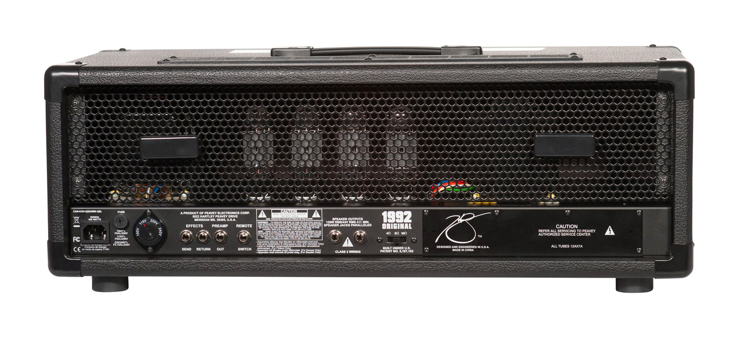 Tête amplifiée à lampes 120W, 2 canaux, EQ 3 bandes, reproduction fidèle du mythique Peavey 6505, finition noir