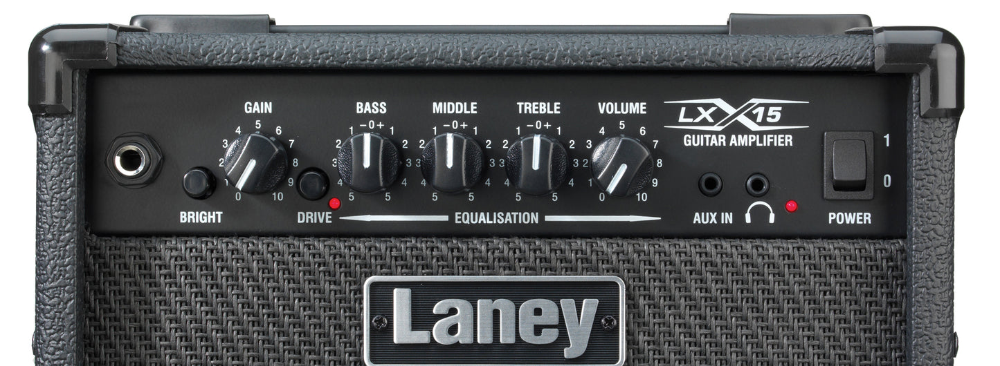 Ampli guitare électrique 15W, 2x HP 5", 1 canal avec Drive commutable, EQ 3 bandes, switch Bright, entrée aux, 6.5 kg, noir