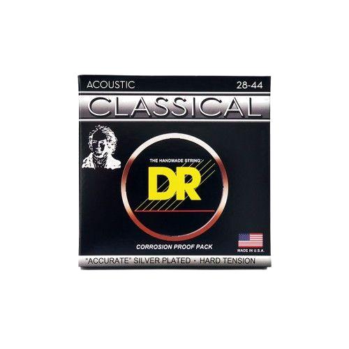 DR Classical Nylon versilbert, Nylon-Saiten für klassische Gitarre, harte Spannung 28-44