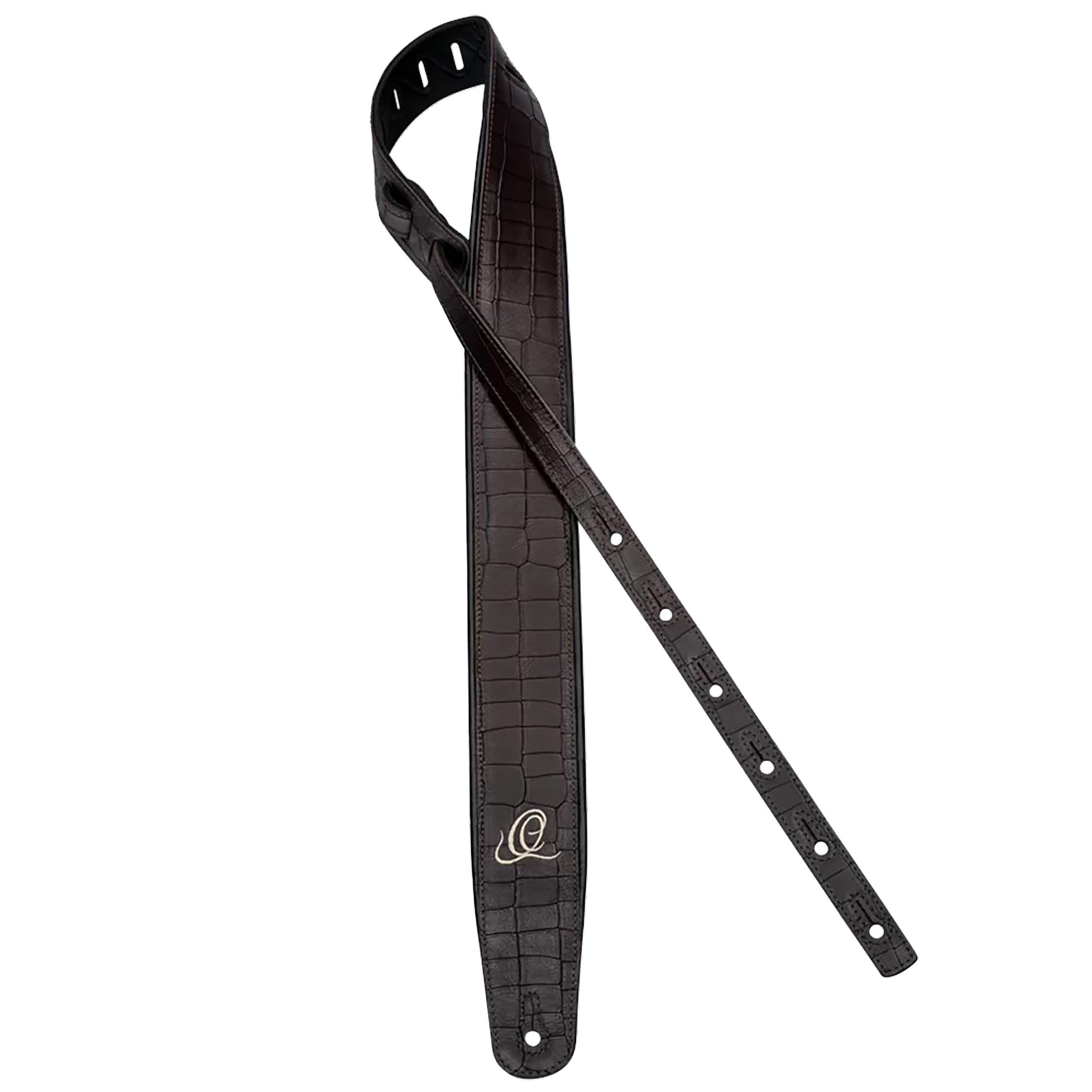 OSCU-1, courroie guitare, série Custom, face et dos cuir, âme synthétique, largeur 7 cm, longueur 145 cm, dark brown croco