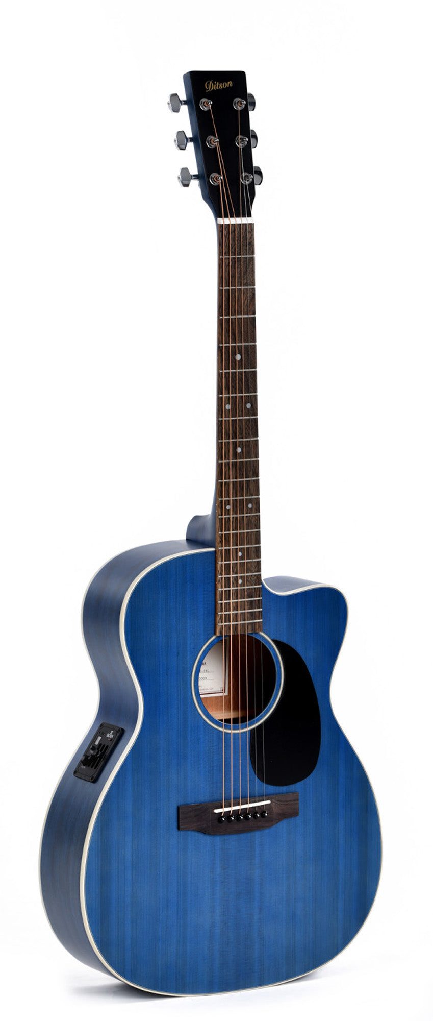 Modèle 000C-10E-TBL, Forme 000 pan coupé, table épicéa Sitka, fond & éclisses acajou, manche acajou, EQ Sigma, bleu satiné