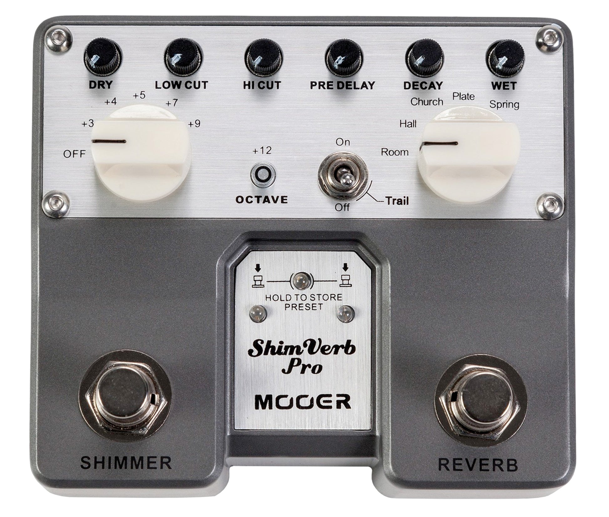 Pédale SHIMVERB PRO, série Twin, réverb numérique stéréo 5 modes plus octave, boîtier métal, true bypass, gris
