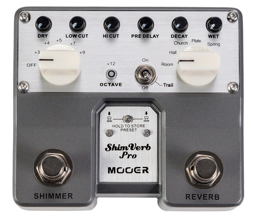 Pédale SHIMVERB PRO, série Twin, réverb numérique stéréo 5 modes plus octave, boîtier métal, true bypass, gris