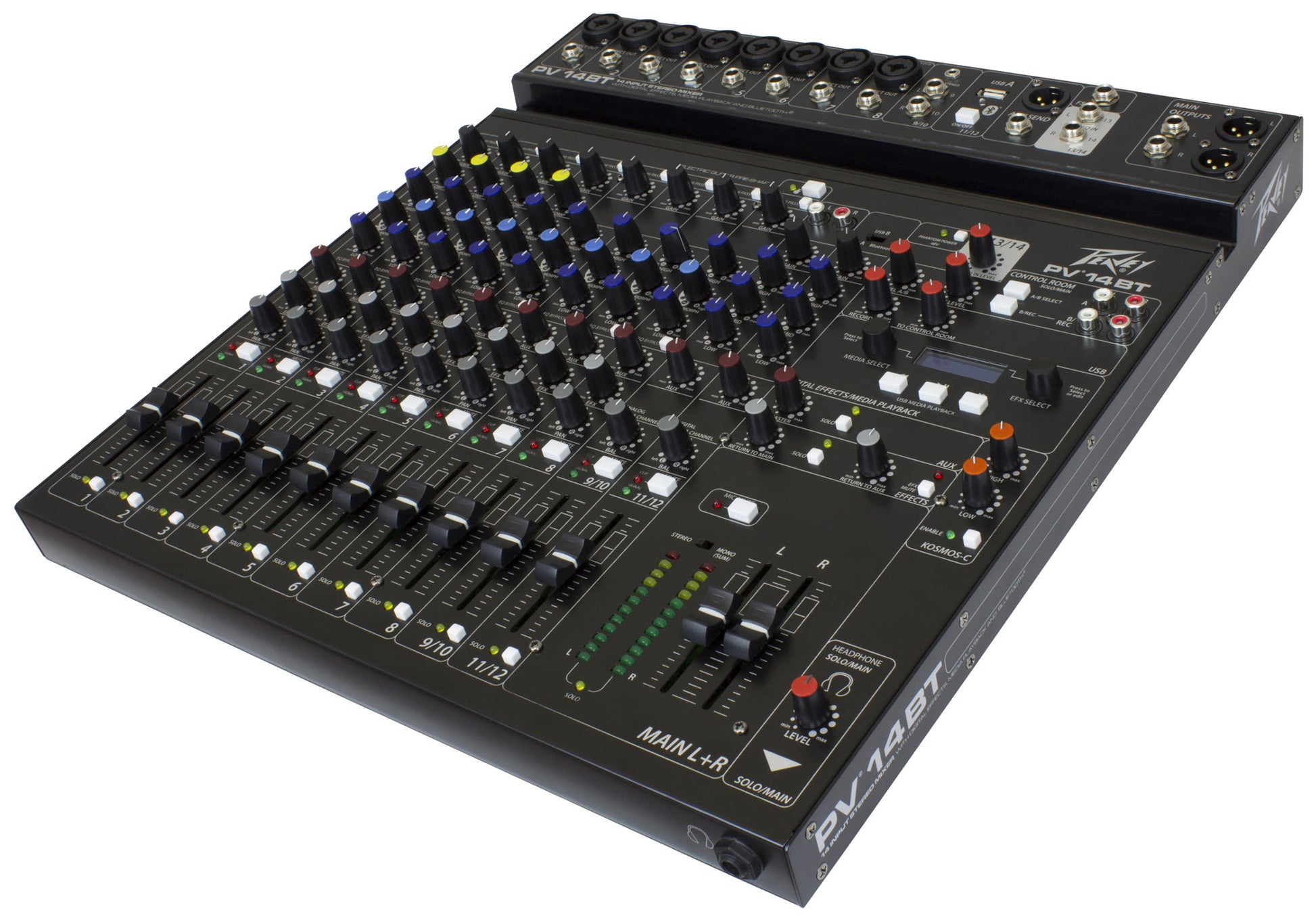 Table de mixage 14 canaux, 8 préamplis micro XLR/Jack, EQ 3 bandes, Bluetooth, effets numériques, entrée guitare Hi-Z, noir