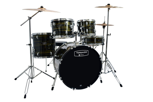 Batterie Tornado Jazz, 5 fûts en tilleul, avec accessoires, Wood Grain Brown
