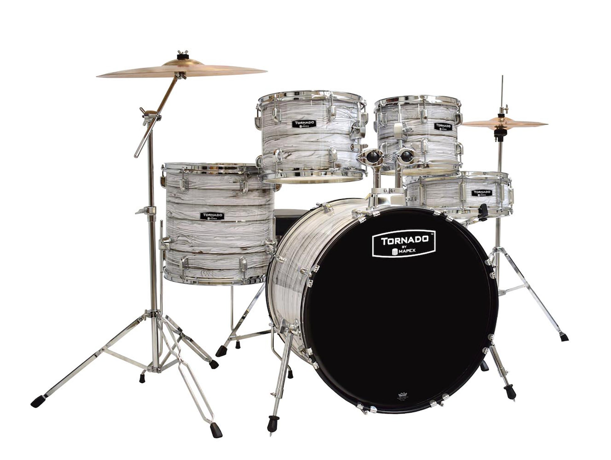 Batterie Tornado Jazz, 5 fûts en tilleul, avec accessoires, Wood Grain White