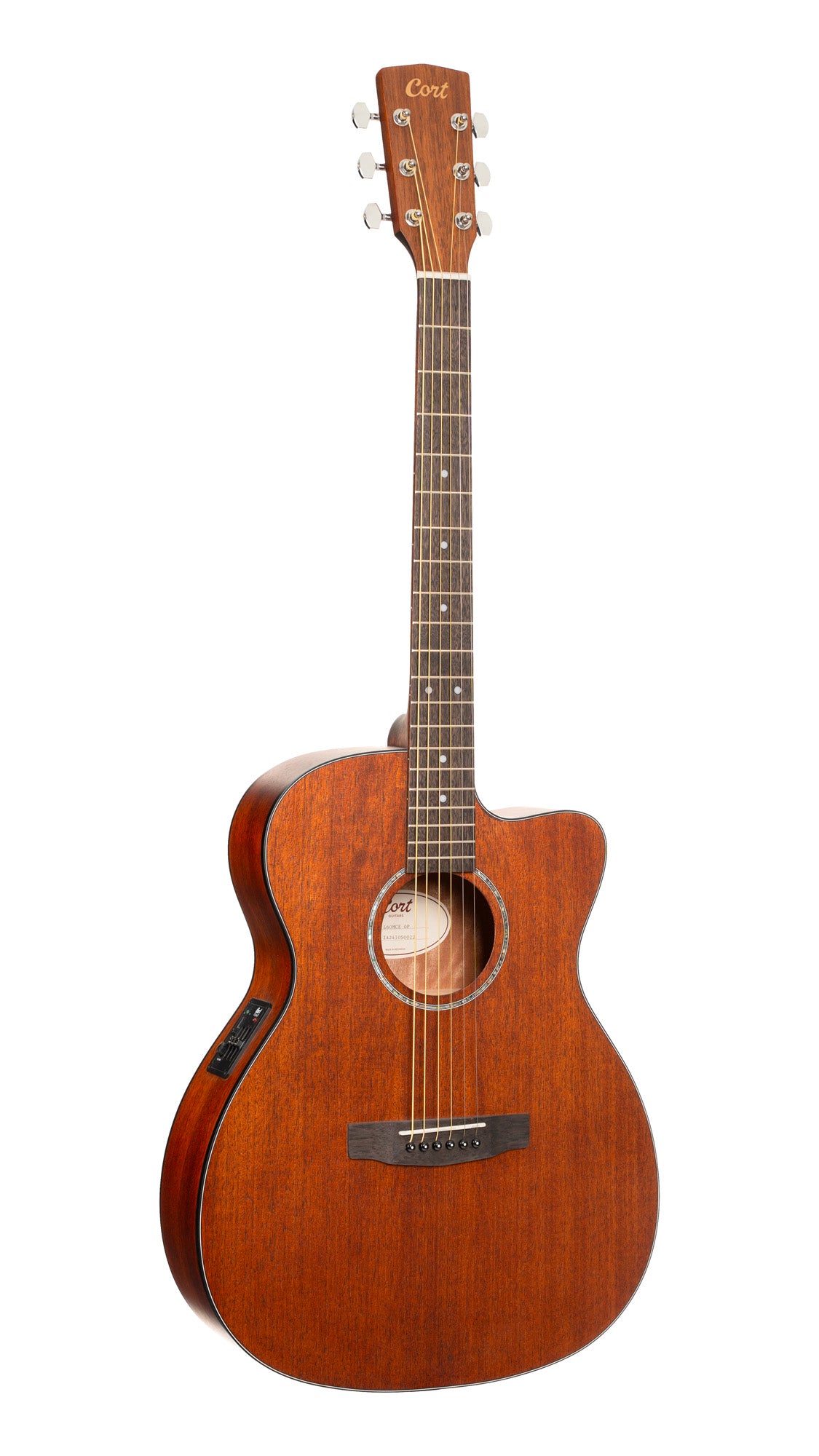 L60, forme Orchestra Model, pan coupé, table acajou massif, fond & éclisses acajou, touche laurier, EQ CE304T, pores ouverts