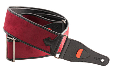 Courroie modèle DIVINE, velours, rembourrée, largeur 6 cm, longueur 95 à 150 cm, porte-médiators intégré, rouge