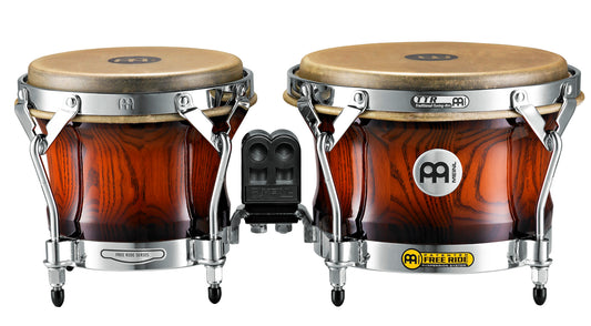 Bongos pro Woodcraft 7&9", frêne, peaux True Skin, susp.Free Ride, crochets 8mm, cercles TTR 5mm, accas.chromé, Ant.Mahogany bri