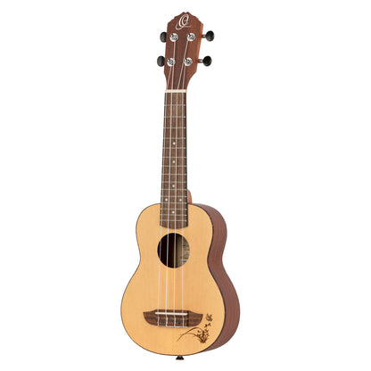 RU5SO, modèle Soprano, table épicéa avec motif, fond & éclisses sapele, manche acajou, naturel satiné