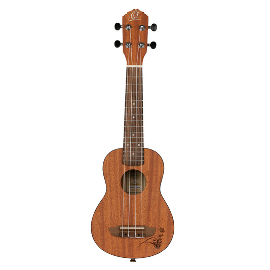 RU5MM-SO, modèle Soprano, table sapele avec motif, fond & éclisses sapele, manche acajou, naturel satiné