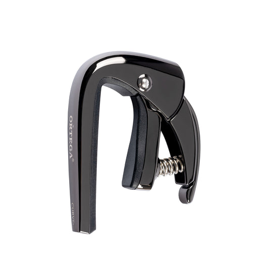 Capodastre pour guitare touche bombée jusqu'à 52 mm de largeur, système Quick-lock, noir chromé