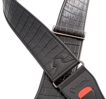Courroie modèle ALLIGATOR, synthétique, largeur 6 cm, longueur 95 à 150 cm, porte-médiators intégré, noir