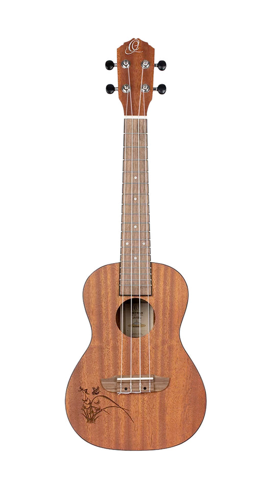 RU5MM, modèle Concert, table sapele avec motif, fond & éclisses sapele, manche acajou, naturel satiné, modèle gaucher
