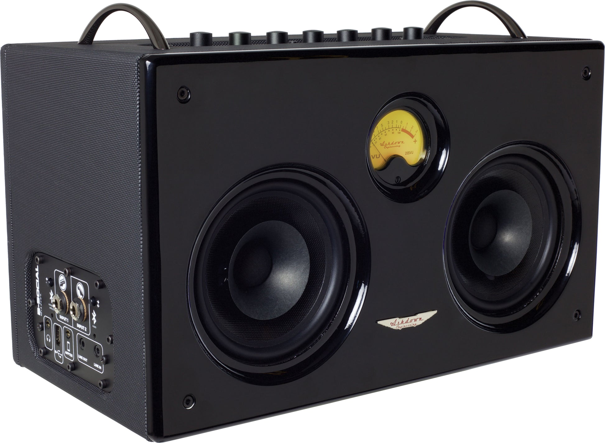 Ampli basse B-SOCIAL, interface audio Bluetooth et USB compatible PC/Mac, 2 x 35W, 2x HP doubles concentriques 5", 7.6 kg, noir