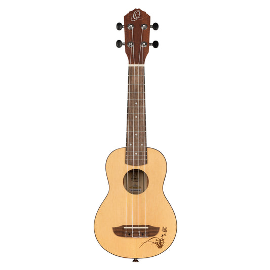 RU5SO, modèle Soprano, table épicéa avec motif, fond & éclisses sapele, manche acajou, naturel satiné