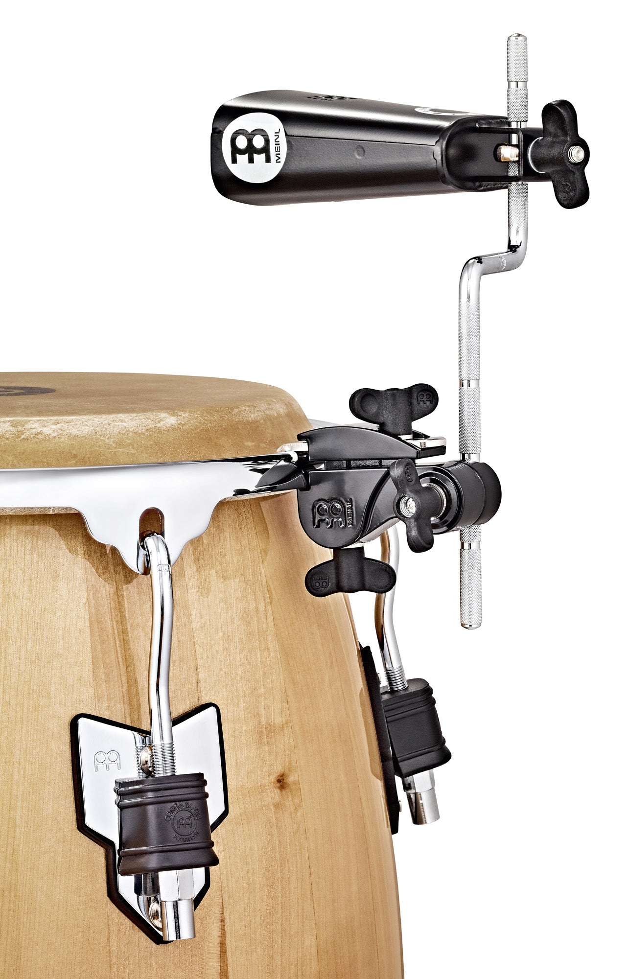 ATTACHE MEINL  SUR CERCLE + TIGE EN Z, ACIER MOULE, NOIR POUDRE, 360° DE ROTATION 3/8