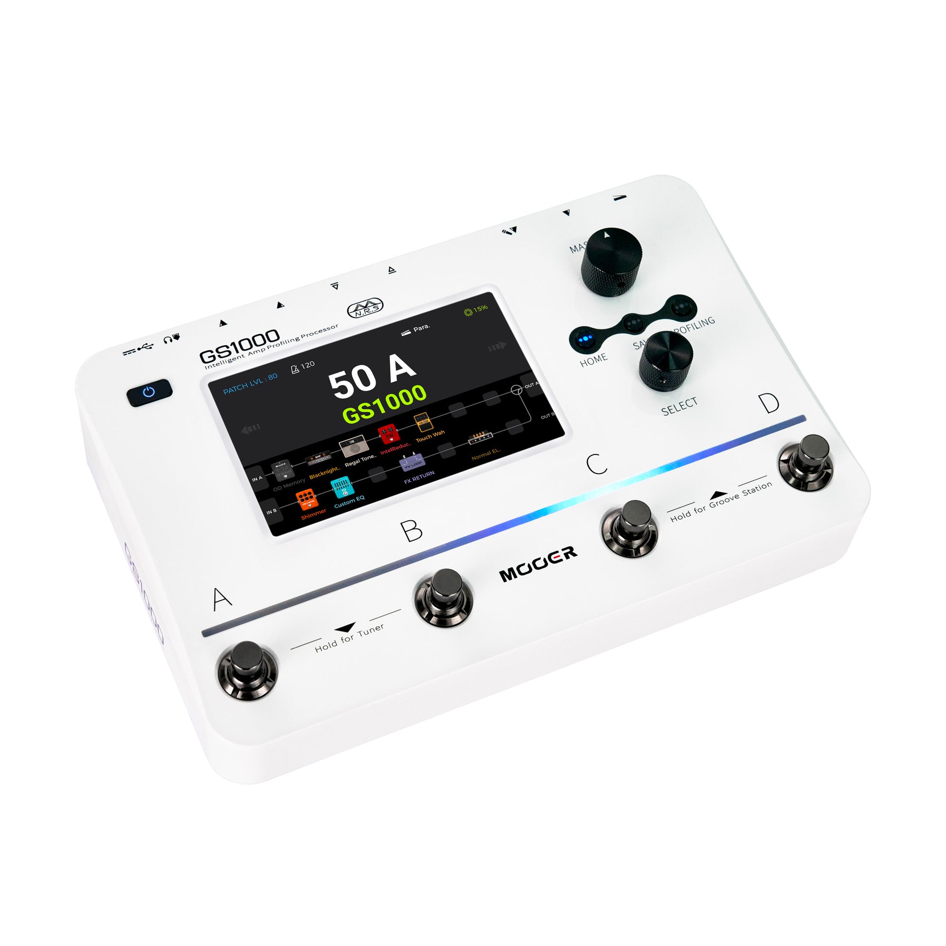 Pédalier multi-effets GS1000, processeur intelligent de profilage d'ampli, écran tactile 5", 350 effets, 120 emplacements, blanc