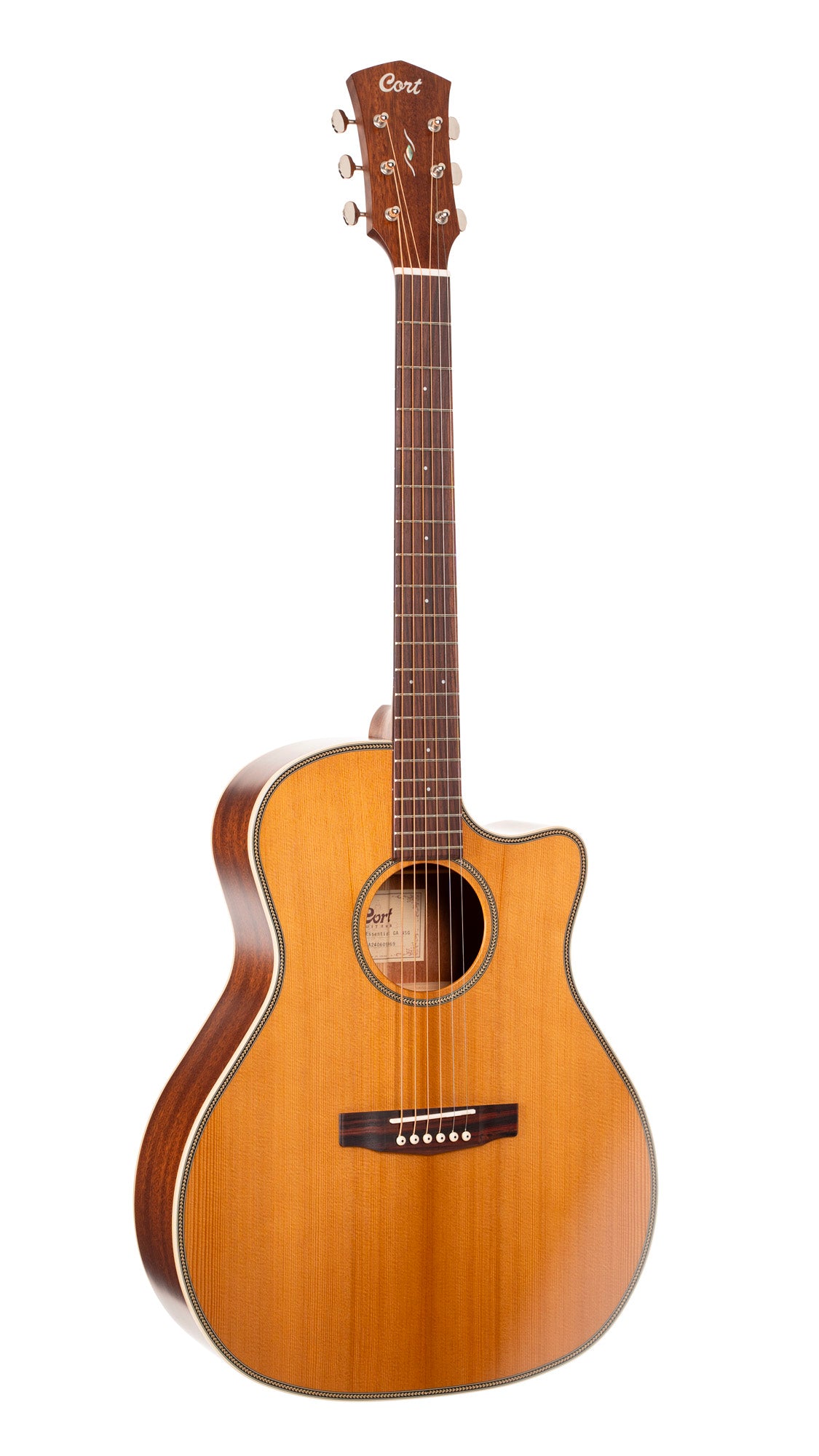 Essence GA4, table épicéa Sitka massif torréfié, f/e acajou, touche palissandre, Fishman Presys VT, semi brillant