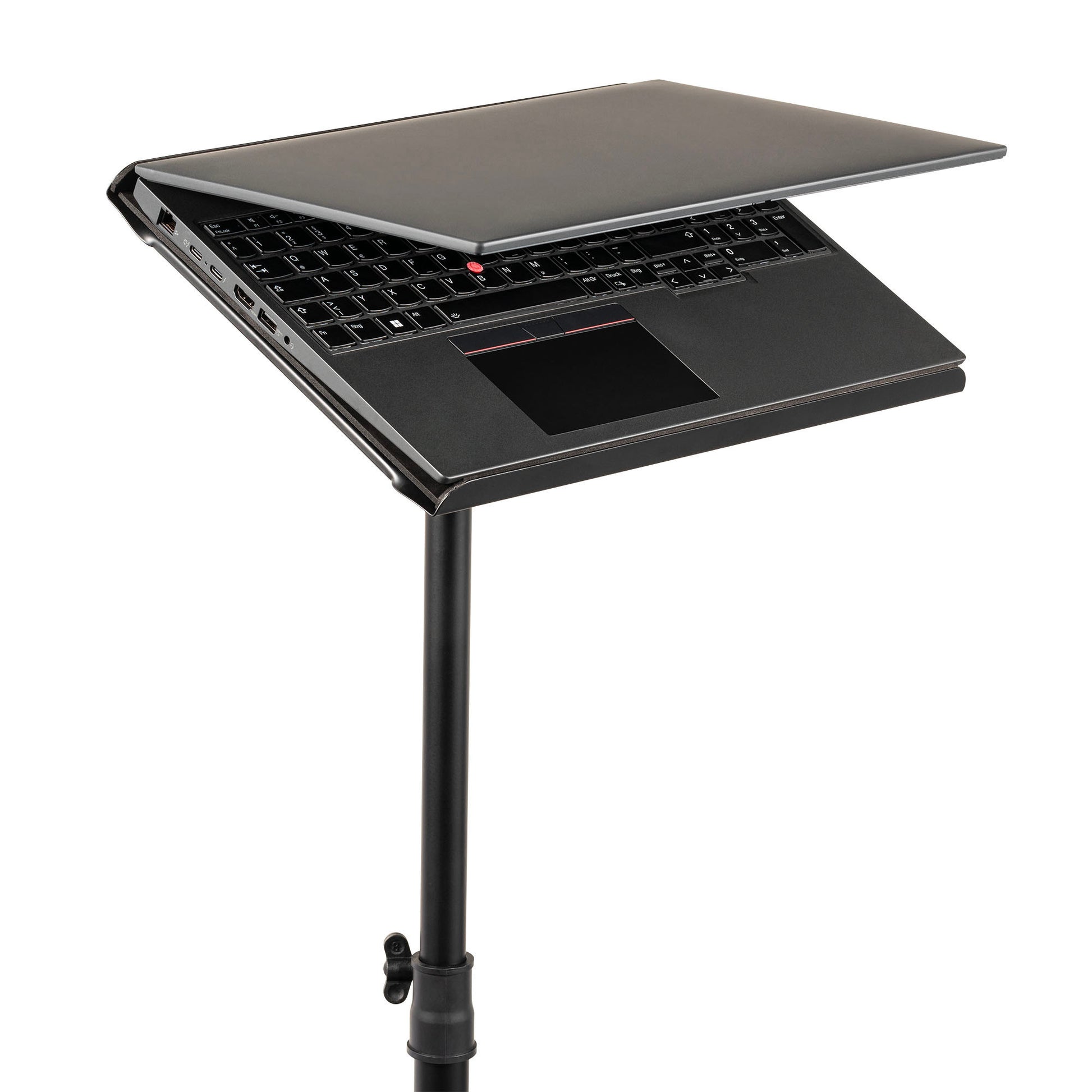 Table ordinateur jusqu'à 16", plateau rembourré haute adhérence, trépied double embase, hauteur réglable, noir