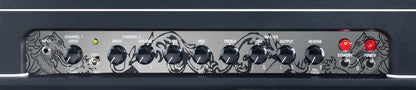Tête à lampes 100W Class A/B (4x EL34), préampli à lampes (4x ECC83), 2 canaux, EQ 3 bandes, réverb, 21.5 kg, rouge et noir