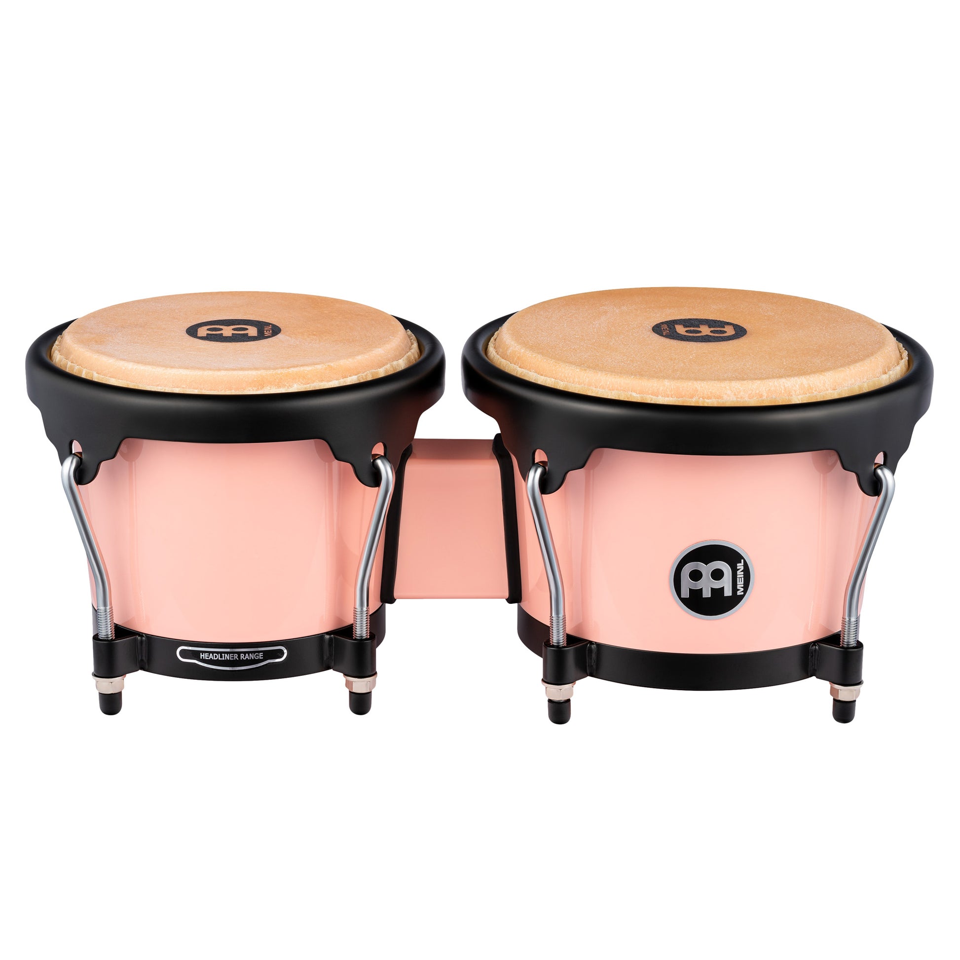Bongos Journey 6" 1/2 & 7" 1/2, fûts ABS, peaux buffle sélectionnées, cercles arrondis, accastillage noir poudré, Flamingo Pink