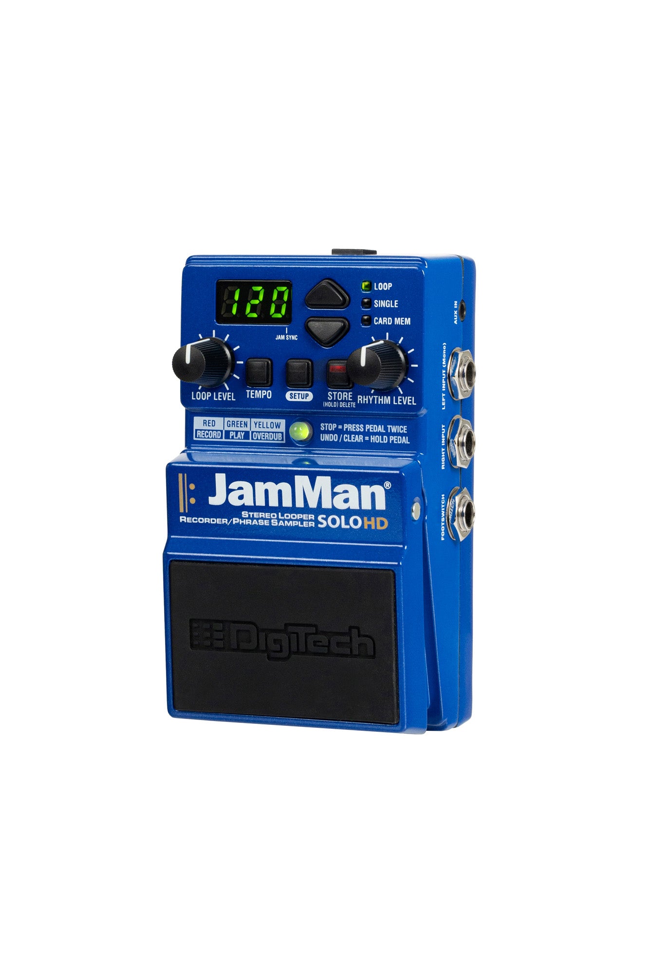 Pédale JamMan Solo HD, looper, enregistreur et sampler stéréo, avec alimentation, bleu.