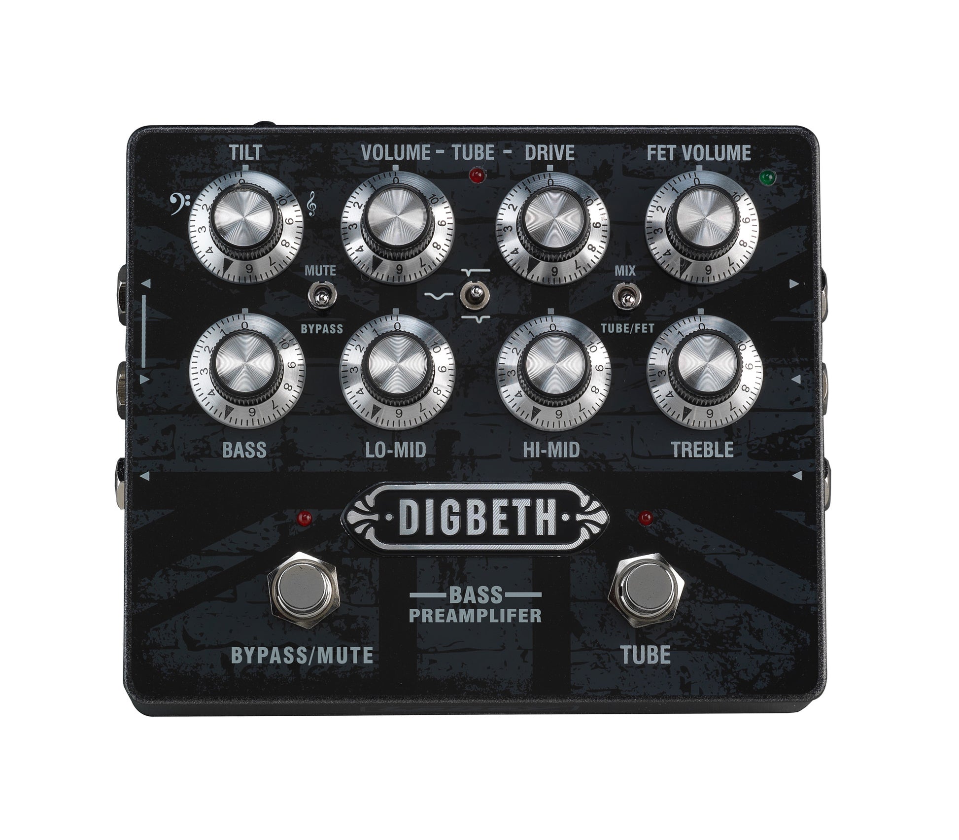 Préampli basse DIGBETH, 2 canaux, préampli type lampe et transistor, EQ 3 bandes, fonction TILT, sortie DI, noir