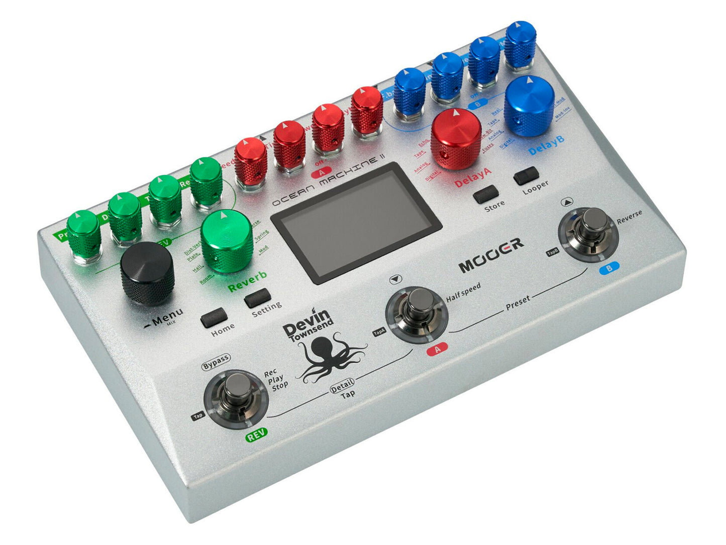 Pédale OCEAN MACHINE II, délai/réverb/looper, modèle Signature Devin Townsend, gris