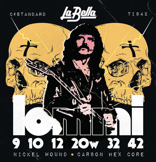 Jeu pour guitare électrique TONY IOMMI, acier plaqué nickel, tirant Ultra Light (9-10-12-20W-32-42)