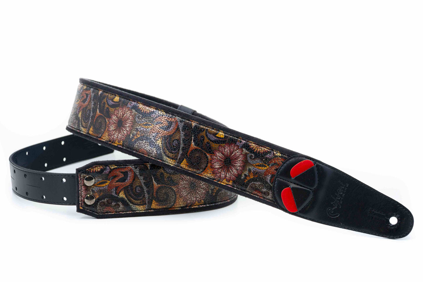Courroie modèle CRUNCH, extérieur synthétique, largeur 6 cm, longueur 100 à 145 cm, porte-médiators intégré, noir