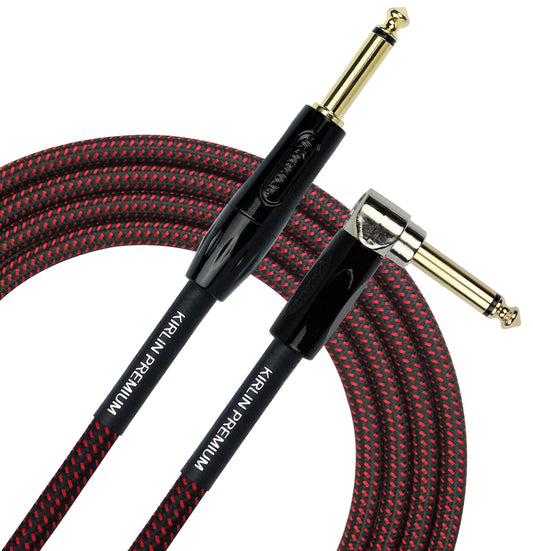 Câble instrument PREMIUM PLUS Jack/Jack coudé, 1 mètre, noir et rouge