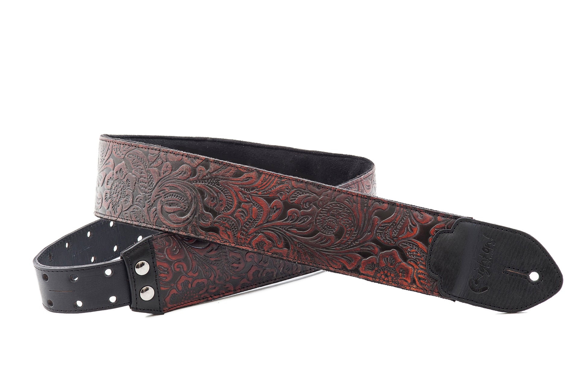 Courroie modèle BLACKGUARD, extérieur cuir HQ, largeur 6 cm, longueur 95 à 150 cm, porte-médiators intégré, noir