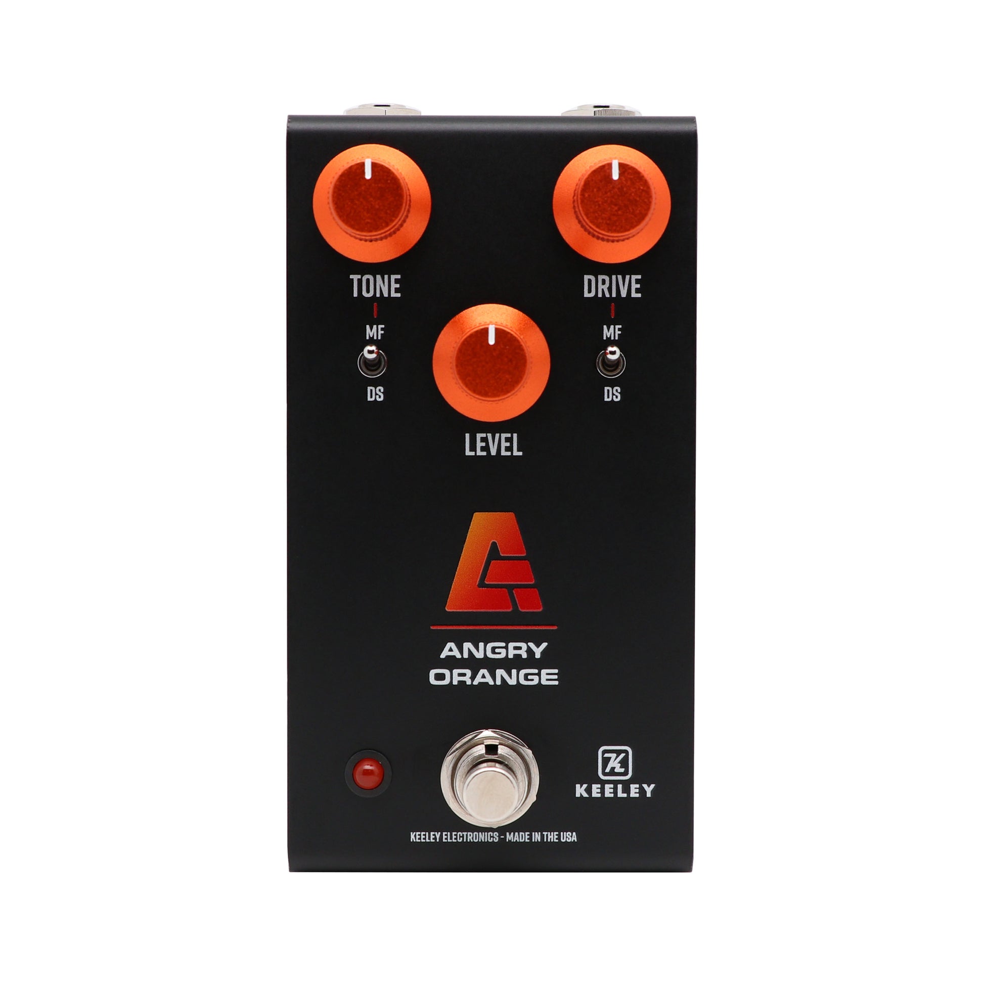 Pédale ANGRY ORANGE, fuzz et distorsion basée sur deux pédales légendaires, 100% analogique, noir et orange
