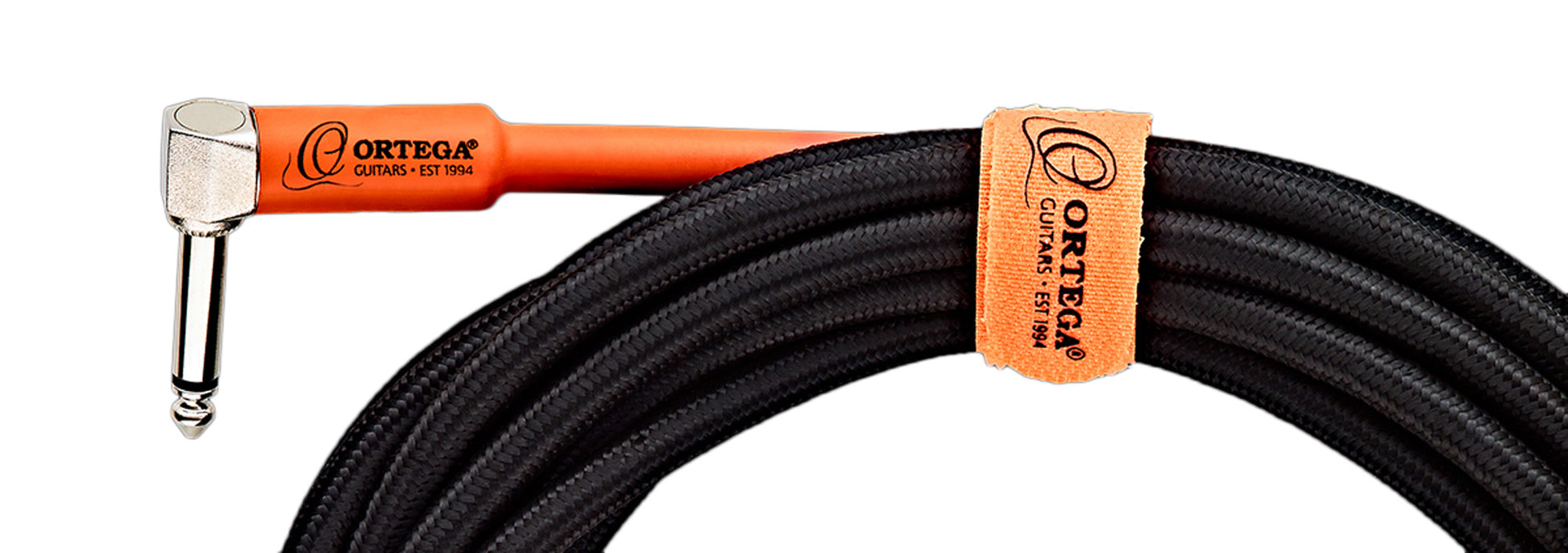 Câble instrument ORTEGA Jack/Jack coudé, 3 mètres, noir et orange