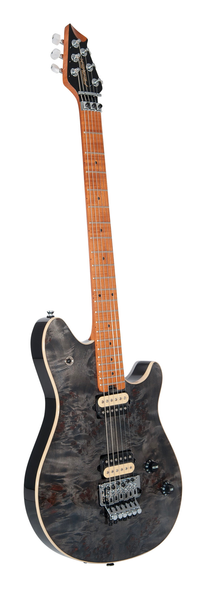 HP2 Poplar Burl, corps tilleul/érable flammé, manche érable flammé, Floyd ss licence, 2 micros Humbucker, finition Trans Black