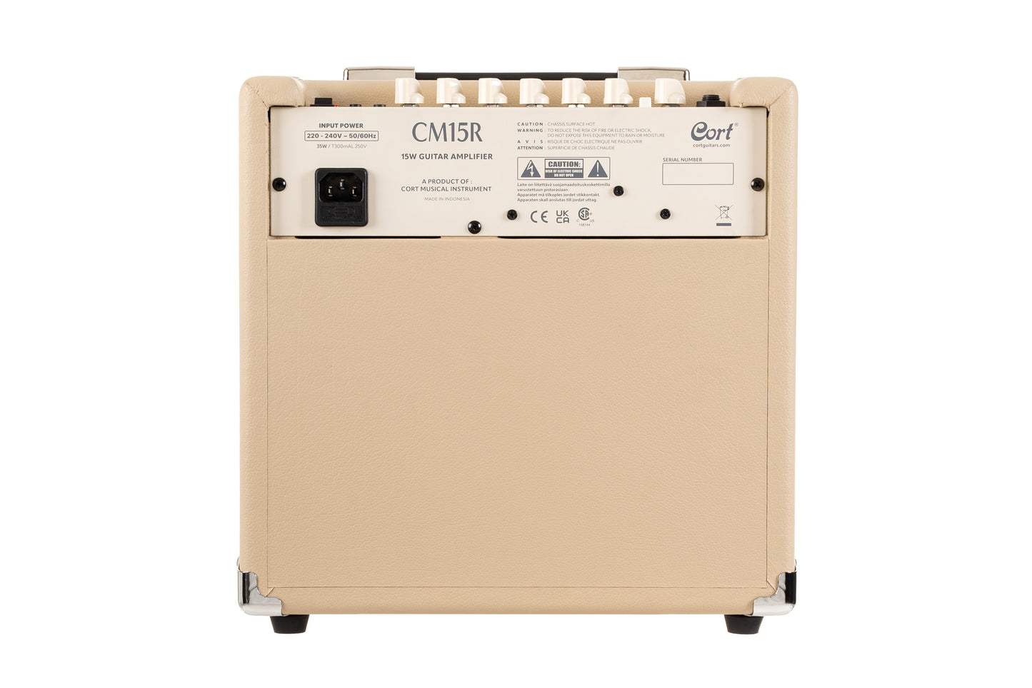 Ampli guitare 15W, 1 x 8", 2 canaux, égaliseur 3 bandes, réverb, entrée CD/MP3 mini-Jack, sortie casque mini-Jack, white sand