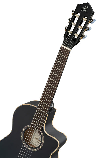 RCE12534-SBK, corps Thinline, pan coupé, EQ Magus X/G, table épicéa, f/e acajou, sillet 45 mm, housse, noir satiné