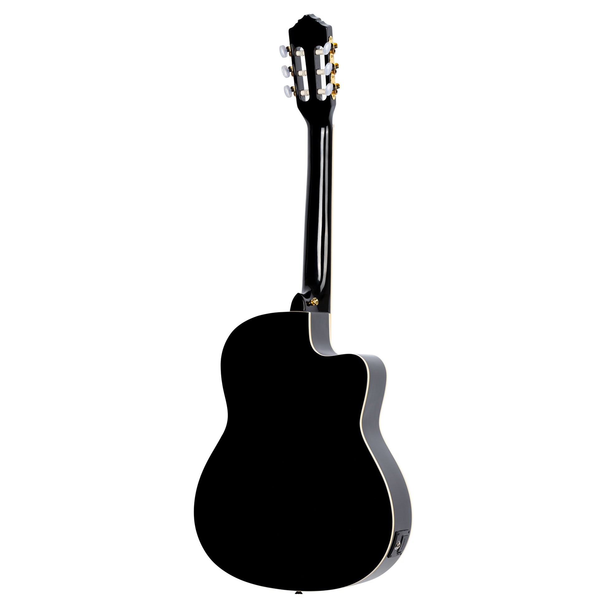RCE145L, modèle gaucher à caisse fine, pan coupé, EQ MagusPro, table épicéa massif, manche acajou (sillet 48 mm), noir brillant