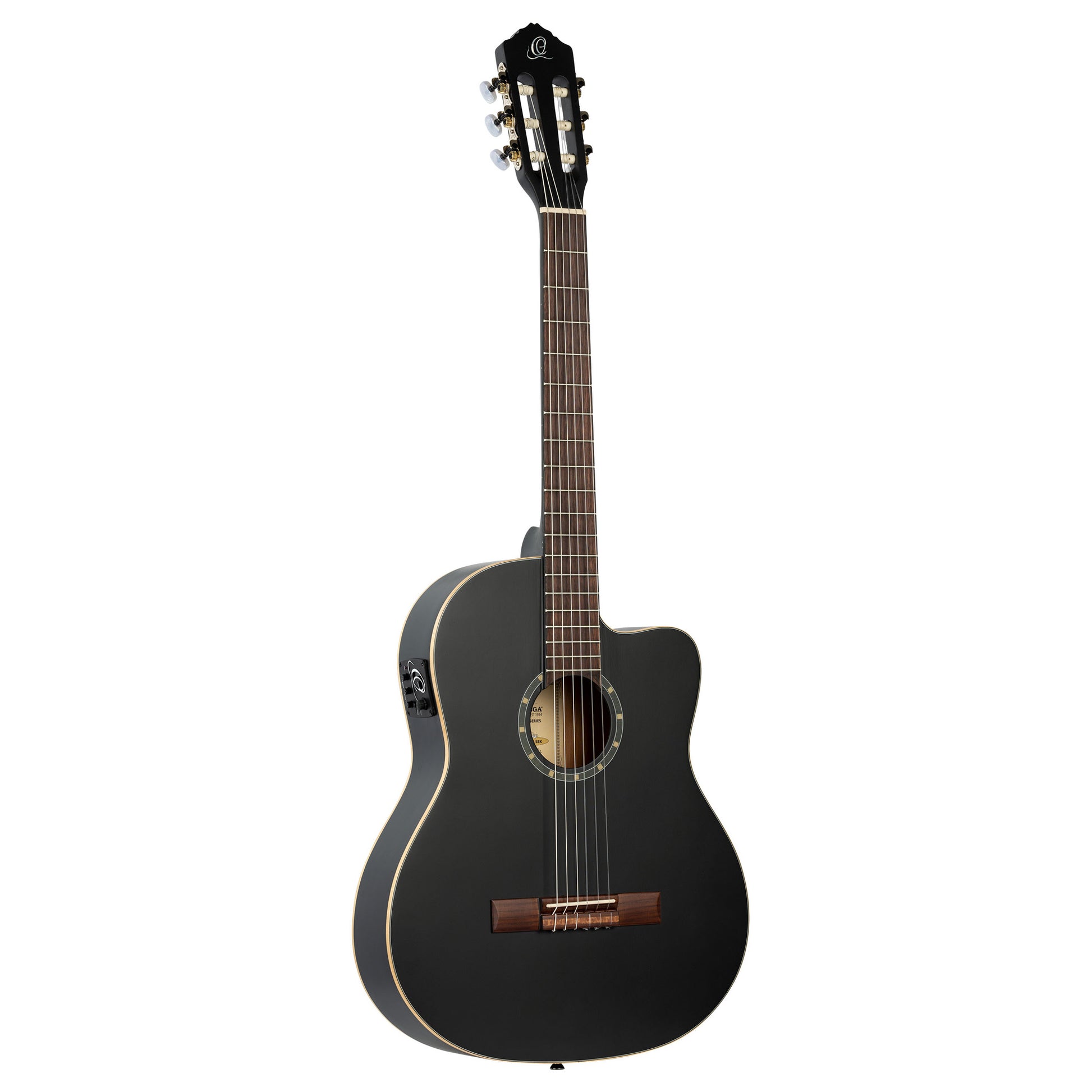 RCE125SN, modèle Slim Neck, pan coupé, EQ MagusPro, table épicéa, fond acajou, manche acajou (sillet 48 mm), housse, noir satiné