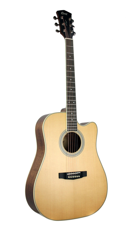 PURE-DC, forme Dreadnought pan coupé, table épicéa massif, f/e acajou massif, EQ Fishman Sonitone, housse, naturel satiné