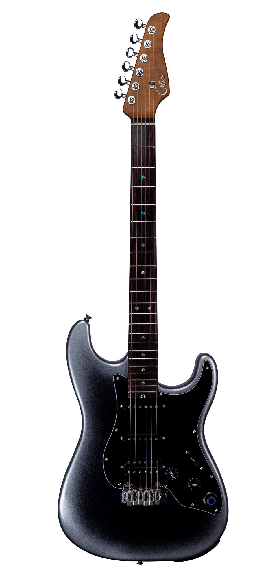 GTRS P800, corps aulne, manche érable flammé torréfié, touche palissandre, micros et processeur GTRS, dark silver