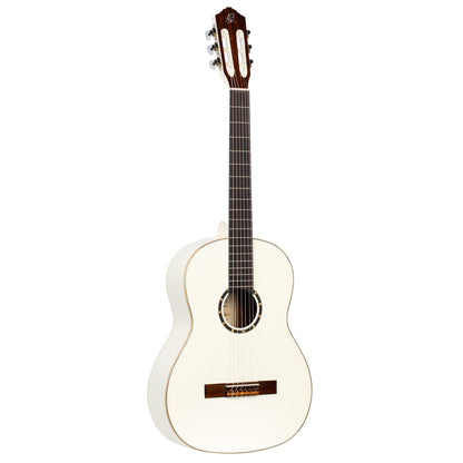 R121SNWH, modèle Slim Neck, table épicéa, fond & éclisses acajou, manche acajou (sillet 48 mm), housse, blanc brillant