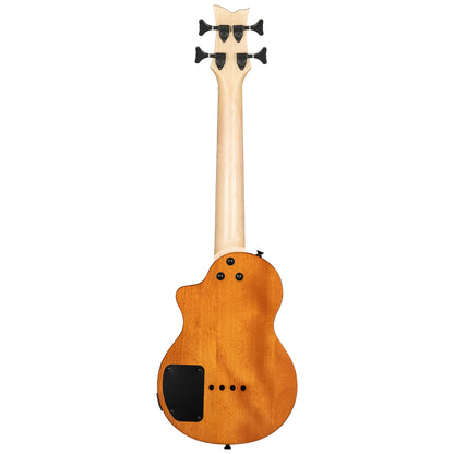 NEO-BS-TSB, modèle Ukebass, pan coupé, EQ MagusExpress, table érable flammé, corps okoumé, manche érable, housse, tobacco burst