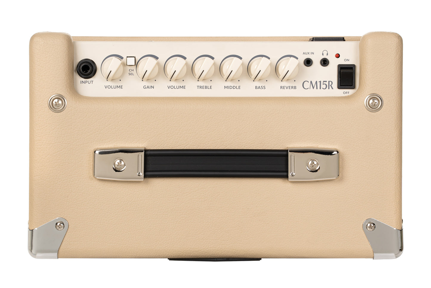 Ampli guitare 15W, 1 x 8", 2 canaux, égaliseur 3 bandes, réverb, entrée CD/MP3 mini-Jack, sortie casque mini-Jack, white sand