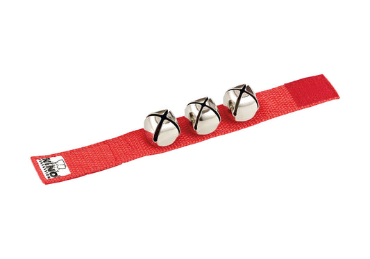 Bracelet nylon 23 cm, 3 clochettes acier, attache rapide, rouge