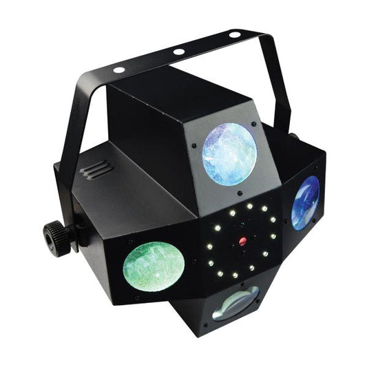 Power Lighting METEOR VII 3-in-1 Lichtshow: Beam Moonflower, Strobe, Mehrpunkt-Laser Rot und Grün  